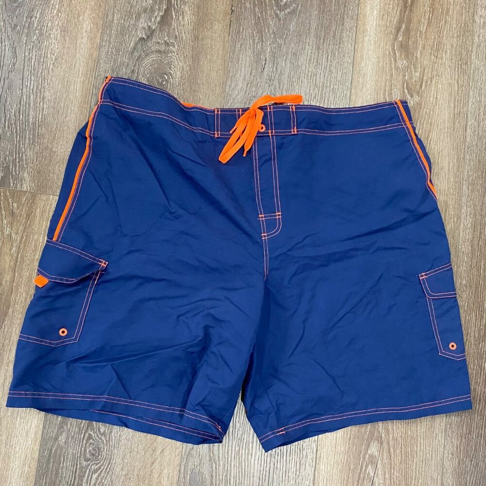 Liquid wave Cargo Swim Shorts With Orange Drawstring & Stitching Side Pockets